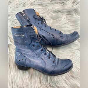 Maciejka European Leather Booties with Side Zip - Blue - Size 38 EUC